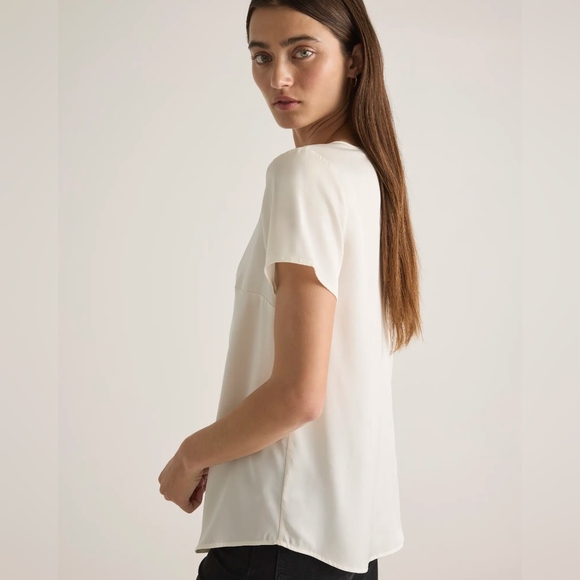 Quince Silk Scoop Neck Tee, Ivory (S) - Picture 1 of 10